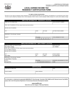 Pennsylvania Local Earned Income Tax Residency Certification Form