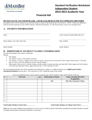 Independent Student Verification Worksheet