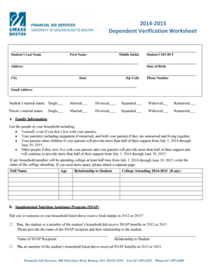 2014-2015 Dependent Verification Worksheet