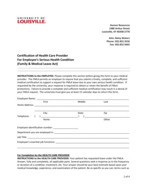 Certification of Health Care Provider for Employee’s Serious Health Condition