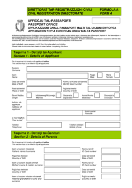 Malta EU Passport Application Form A