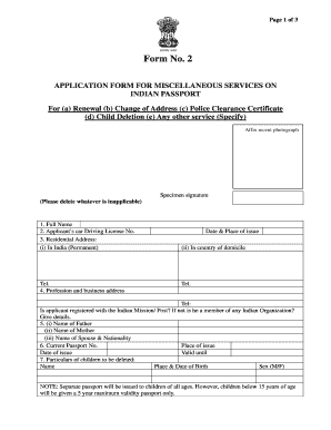 Indian Passport Miscellaneous Services Application Form
