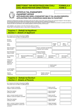 Malta EU Passport Application Form A