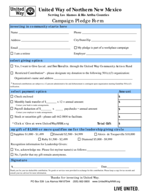 United Way Campaign Pledge Form