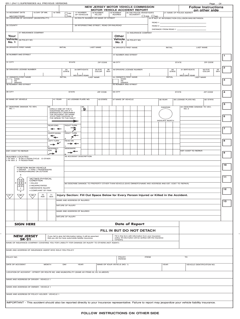 NJ SR-21 2121-20221 - Fill and Sign Printable Template Online  US Throughout Vehicle Accident Report Form Template