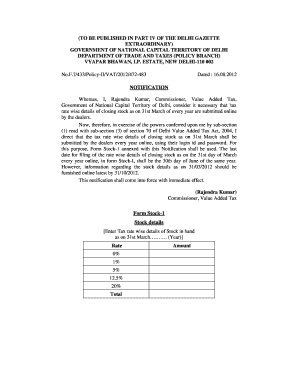 Delhi VAT Stock-1 Form