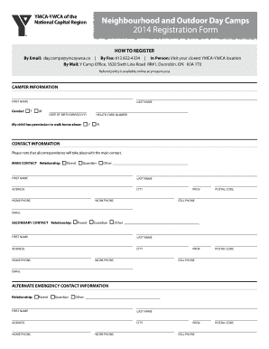 YMCA-YWCA 2014 Camp Registration Form