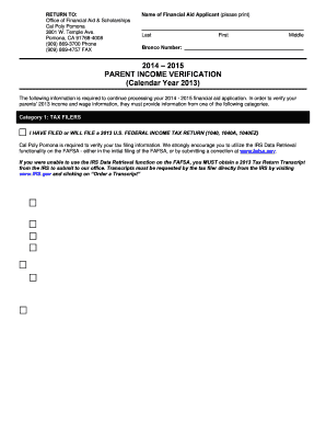 Parent Income Verification Form