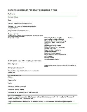 fillable online form and checklist for staff organising a visit college visit checklist form