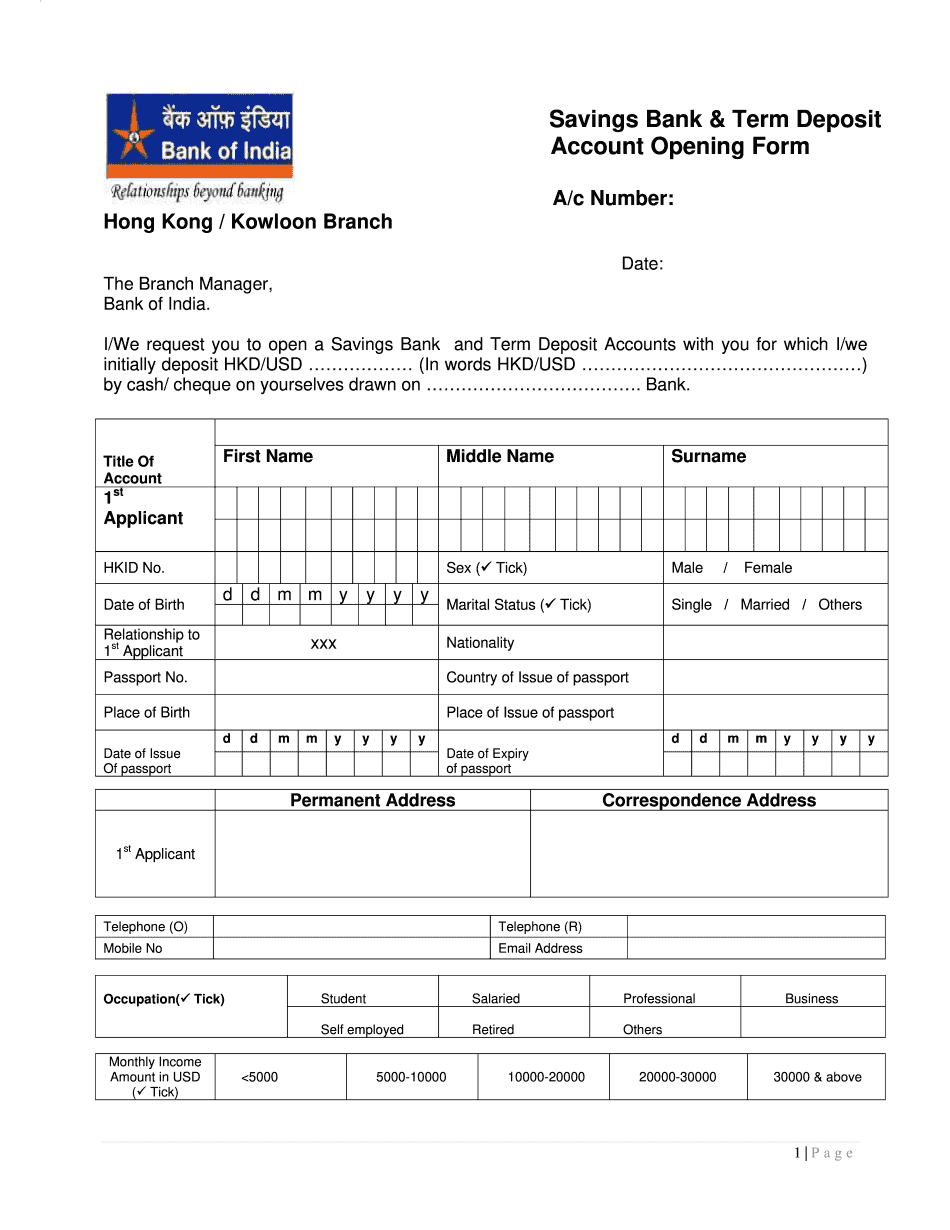 BOI Account Opening Form