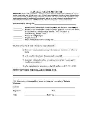 Manufacturer’s Affidavit