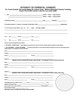 Affidavit of Parental Consent for Minor Travel