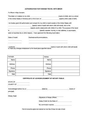 Authorization for Foreign Travel with Minor