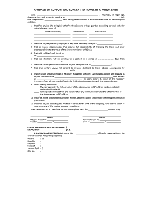 Affidavit of Support and Consent to Travel of a Minor Child