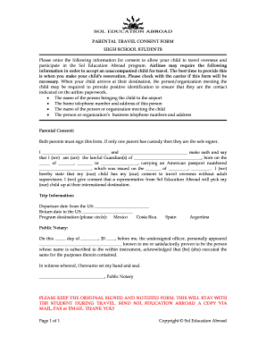 Parental Travel Consent Form