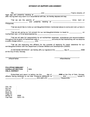 Affidavit of Support and Consent