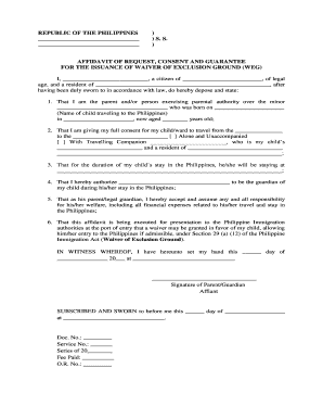 Affidavit of Request, Consent and Guarantee for Waiver of Exclusion Ground
