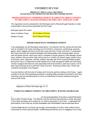 University of Utah Minor Participant Informed Consent Form