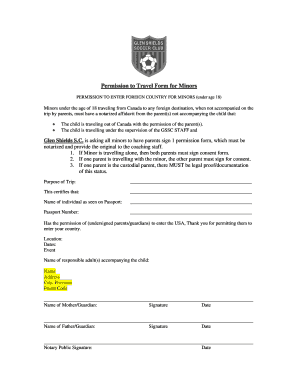 Permission to Travel Form for Minors