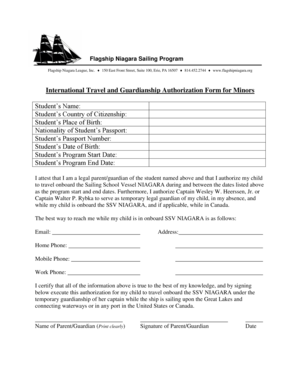 International Travel and Guardianship Authorization Form for Minors ... - flagshipniagara