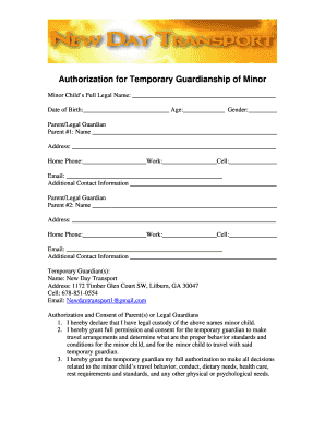 Authorization for Temporary Guardianship of Minor