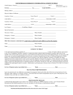 Youth Program Emergency Information and Consent to Treat