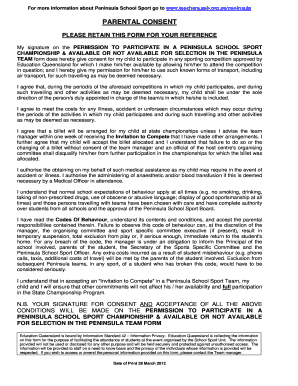 Peninsula School Sport Championship Consent Form