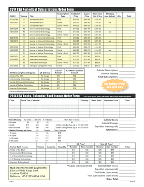 2014 ESA Periodical Subscriptions Order Form