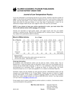 Kluwer Academic Reprint Order Form