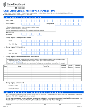 Small Group Contact/Address/Name Change Form