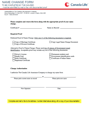 Canada Life Name Change Form