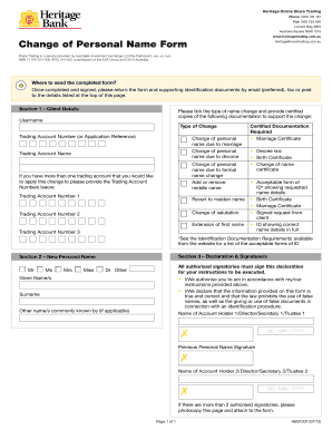 Heritage Online Share Trading Change of Personal Name Form