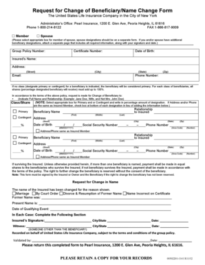 Request for Change of Beneficiary/Name Change Form
