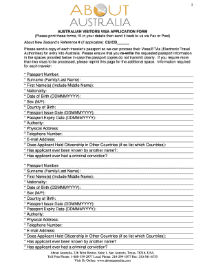 Australian Visitors Visa Application Form