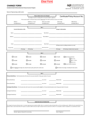 Accidental Death & Dismemberment Group Insurance Change Form