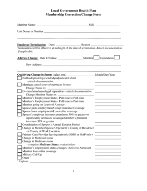 Local Government Health Plan Membership Correction/Change Form