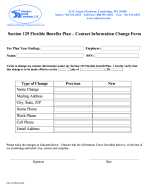 Section 125 Flexible Benefits Plan Contact Information Change Form