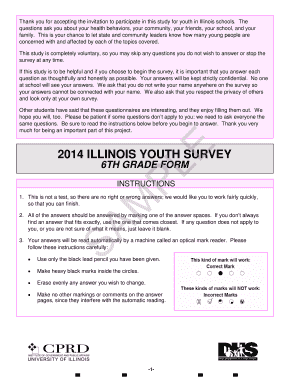 2014 ILLINOIS YOUTH SURVEY 6TH GRADE FORM SAMPLE