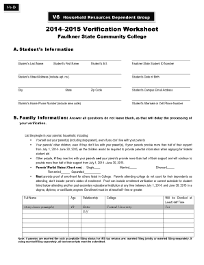 V6 Household Resources Dependent Group Verification Worksheet