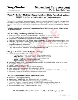 WageWorks Dependent Care Pay Me Back Claim Form