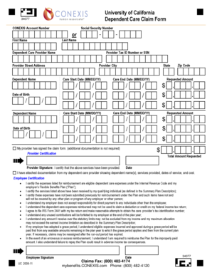 University of California Dependent Care Claim Form