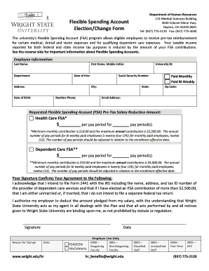 Wright State University Flexible Spending Account Election Form