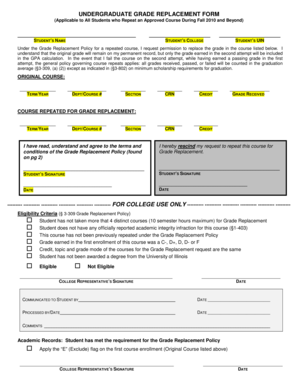 Undergraduate Grade Replacement Form