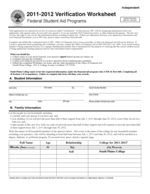 2011-2012 Verification Worksheet