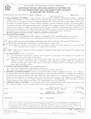 Texas Lead-Based Paint Disclosure Addendum