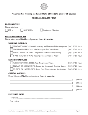 Yoga Teacher Training Program Request Form