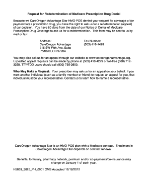 Request for Redetermination of Medicare Prescription Drug Denial
