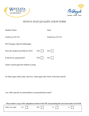 MyWay iPad Qualification Form