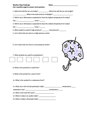 Weather Map Challenge Worksheet