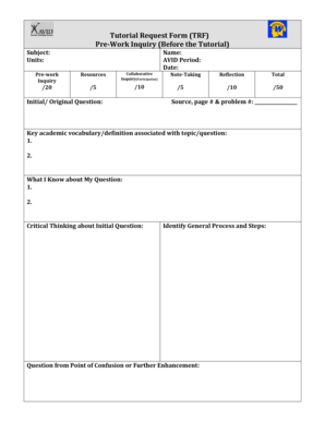 Tutorial Request Form (TRF)